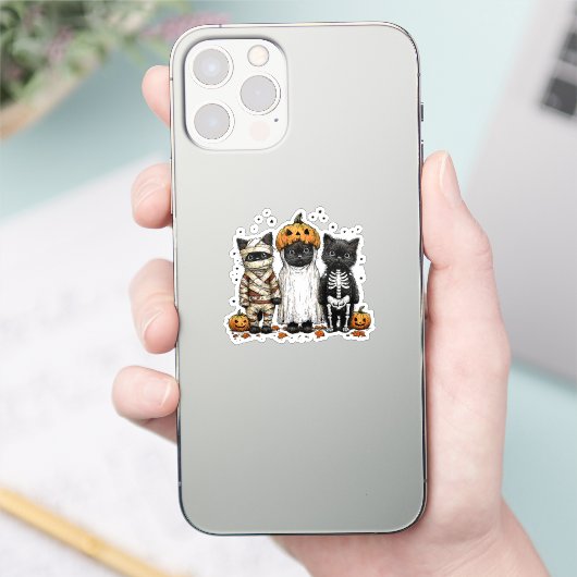 Grappige drie Halloween katten シール (スマートフォン)