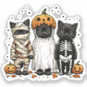 Grappige drie Halloween katten シール (正面)