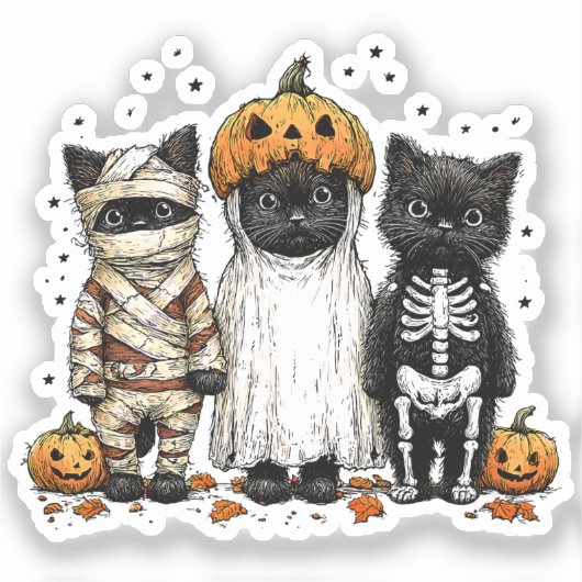 Grappige drie Halloween katten シール (正面)