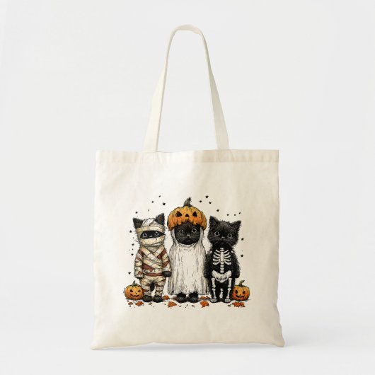 Grappige drie Halloween katten トートバッグ (正面)