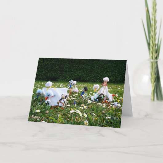 Grappige Fubby poppetjes die kamperen. サンキューカード (正面)