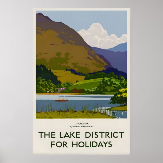 Grasmere Lake District Vintage Travel Poster Print ポスター (正面)