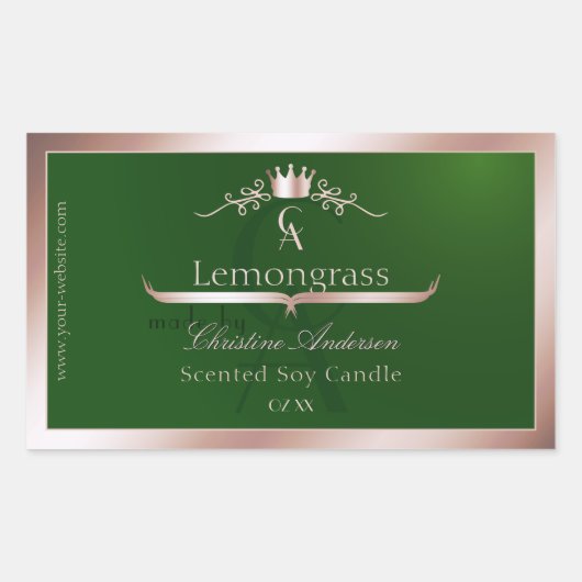 Grass Green Product Label Rose Gold Frame Monogram 長方形シール (正面)