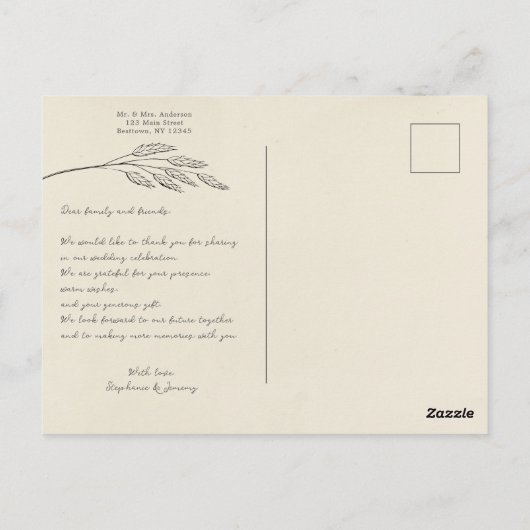 Grass Line Art Photo Thank You Post Card ポストカード (裏面)