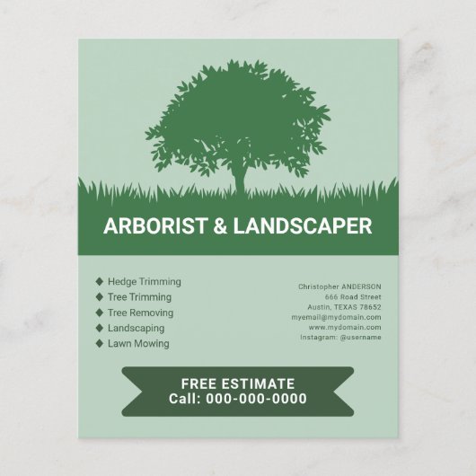 Grass, Tree Silhouette - Arborist & Landscaper チラシ (正面)