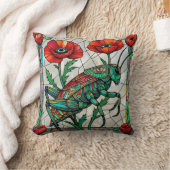 Grasshopper cricket stained glass poppy flower eye クッション (ブランケット)