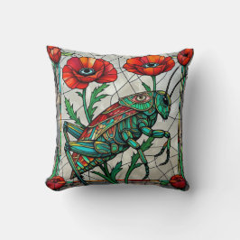 Grasshopper cricket stained glass poppy flower eye クッション