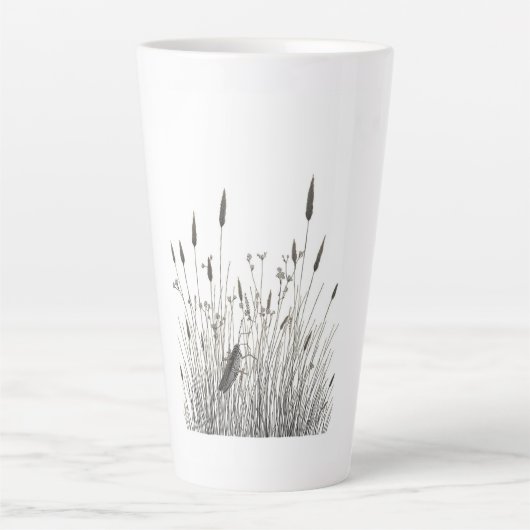 Grasshopper & Wild Grass Ink Art Coffee Mug カフェラテマグ (正面)