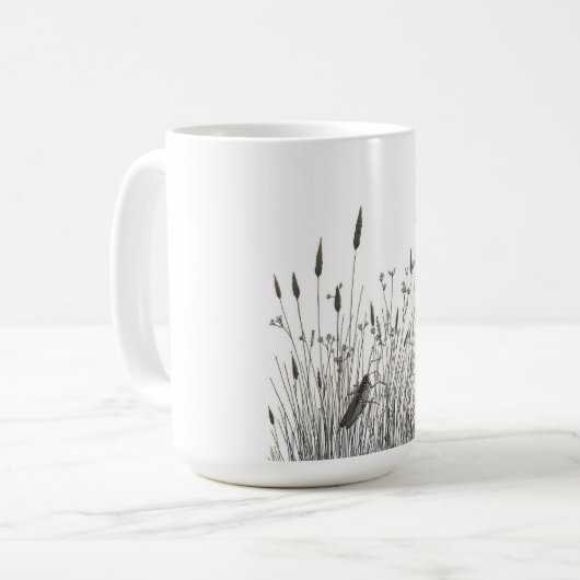 Grasshopper & Wild Grass Ink Art Coffee Mug コーヒーマグカップ (正面左)