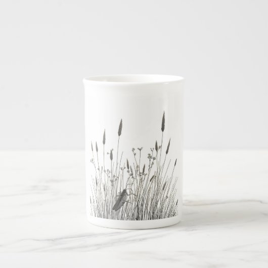 Grasshopper & Wild Grass Ink Art Coffee Mug ボーンチャイナマグカップ (正面)