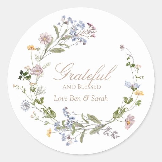 Grateful and Blessed Wildflower Round Sticker ラウンドシール (正面)