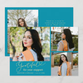 Grateful Aqua Blue Multi Photo Graduation 案内状 (正面/裏面)
