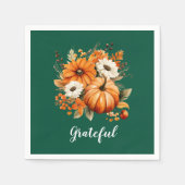Grateful Autumn Floral Pumpkin Green Square スタンダードカクテルナプキン (正面)