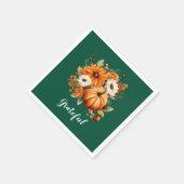 Grateful Autumn Floral Pumpkin Green Square スタンダードカクテルナプキン (角)