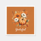 Grateful Autumn Floral Pumpkin Red Square スタンダードカクテルナプキン (正面)