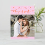 Grateful Beyond Words Wedding Photo Orange Pink サンキューカード (スタンド正面)