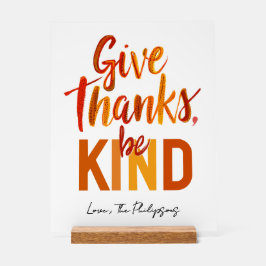 Grateful Blessed Give Thanks Fall Colorful Script アクリルサイン