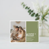 Grateful + Blessed Green Thanksgiving Photo ポストカード (スタンド正面)