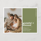 Grateful + Blessed Green Thanksgiving Photo ポストカード (正面)