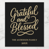 Grateful Blesses black Thanksgiving Dinner Party ワインラベル (シングルラベル)