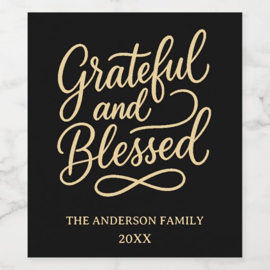 Grateful Blesses black Thanksgiving Dinner Party ワインラベル (シングルラベル)