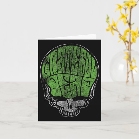 Grateful Dead Psychedelic Green Stealie Skull Vint カード (黄色い花)