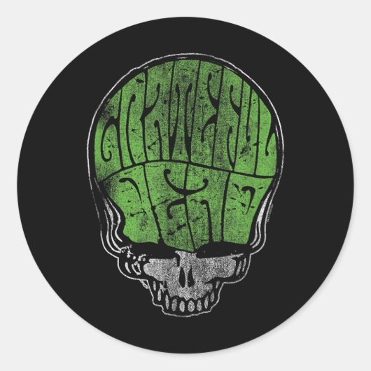 Grateful Dead Psychedelic Green Stealie Skull Vint ラウンドシール (正面)