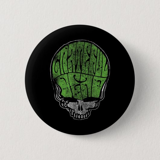 Grateful Dead Psychedelic Green Stealie Skull Vint 缶バッジ (正面)
