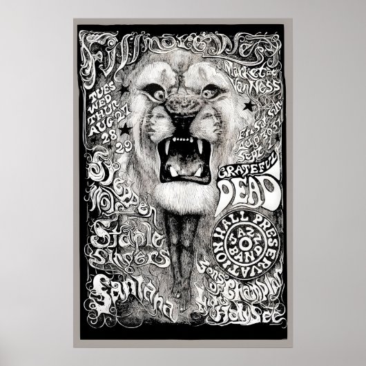 Grateful Dead, Santana, Steppenwolf 1968 Concert ポスター (正面)