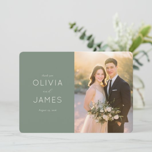 Grateful Green Elegant Photo サンキューカード (スタンド正面)