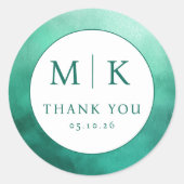 Grateful Green Watercolor Thank You Sticker ラウンドシール (正面)