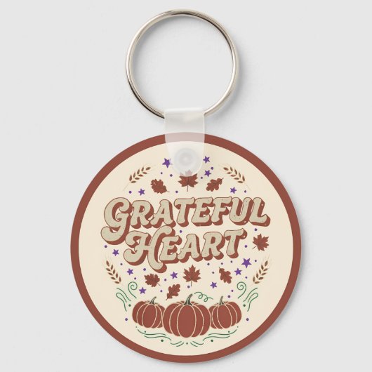 Grateful Heart Autumn Pumpkin Design キーホルダー (正面)