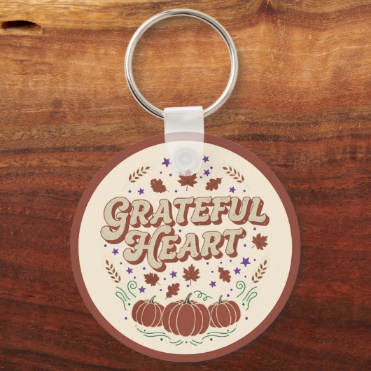 Grateful Heart Autumn Pumpkin Design キーホルダー (裏面)