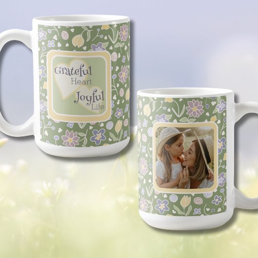 Grateful Heart Joyful Life Photo Mug コーヒーマグカップ