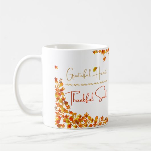 Grateful Heart Thankful Soul マグカップ – ミニマルな秋のデザイン (左)