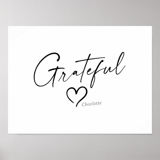 Grateful Heart | Your Name Minimal Ink Script ポスター (正面)