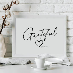 Grateful Heart Your Name Minimal Ink Script ポスター
