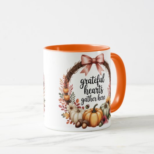 Grateful hearts gather here マグカップ (正面右)