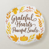 "Grateful Hearts, Peaceful Souls" 丸型クッション (裏面)