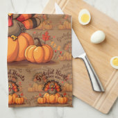 Grateful Hearts Thanksgiving Turkey キッチンタオル (四つ折り)