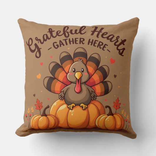 Grateful Hearts Thanksgiving Turkey クッション (正面)