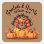 Grateful Hearts Thanksgiving Turkey スクエアシール (正面)
