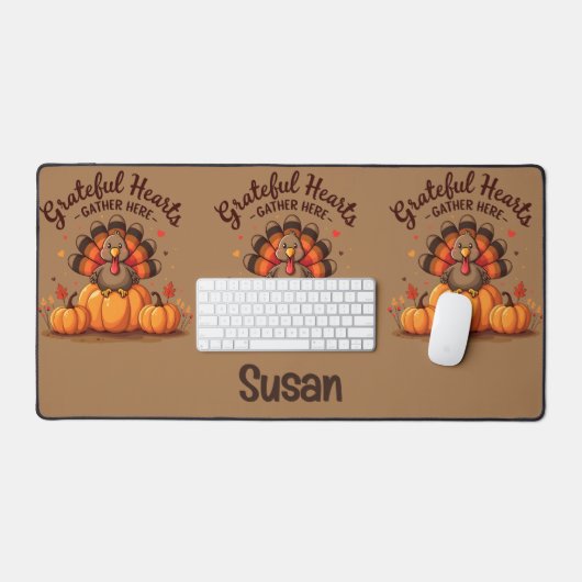 Grateful Hearts Thanksgiving Turkey デスクマット (キーボード&マウス)