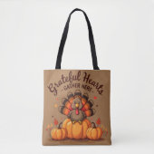 Grateful Hearts Thanksgiving Turkey トートバッグ (正面)