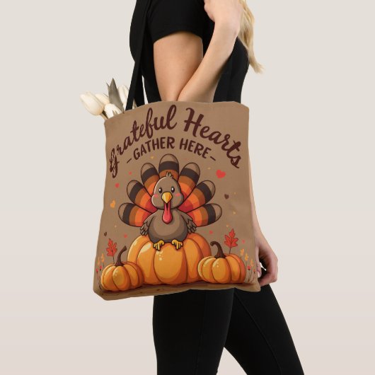 Grateful Hearts Thanksgiving Turkey トートバッグ (クローズアップ)