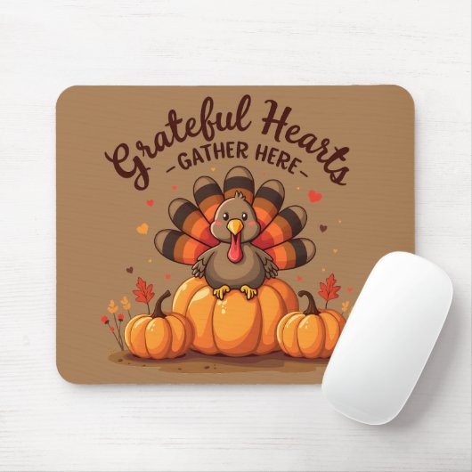 Grateful Hearts Thanksgiving Turkey マウスパッド (マウス)
