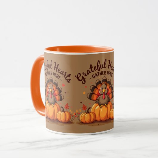 Grateful Hearts Thanksgiving Turkey マグカップ (正面左)