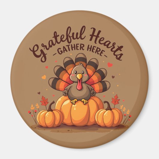 Grateful Hearts Thanksgiving Turkey マグネット (正面)