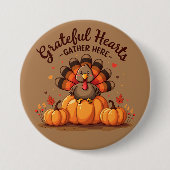 Grateful Hearts Thanksgiving Turkey 缶バッジ (正面)