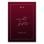 Grateful Maroon Cursive Cards and Gifts Sign テーブルナンバー (裏面)